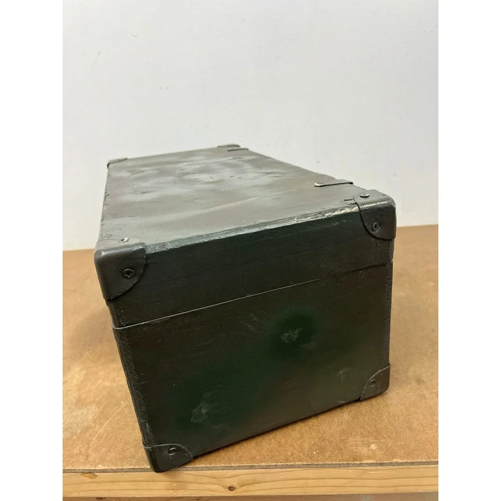 Vintage Military Wooden Chest Case OD Green Trunk Locking Tool Box Storage US